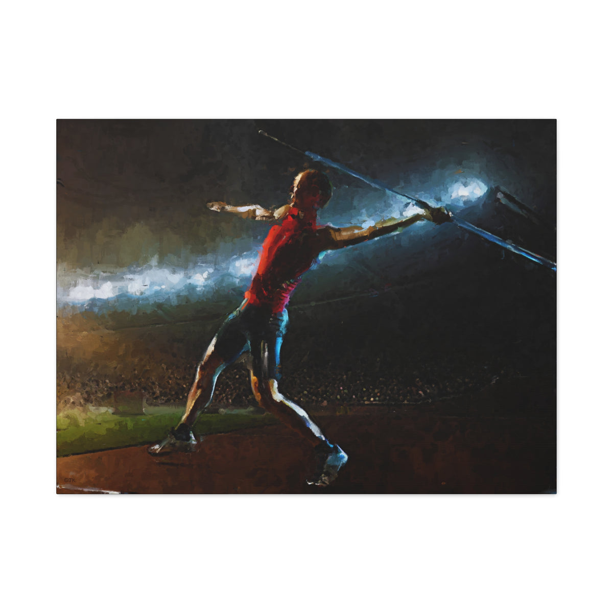 Impressionist Modern Art Print on Canvas of Javelin Thrower - Expressive Brush Strokes, Textured Canvas, Ready to Hang - Stretched Canvas Athletics Fine Art Print Poster- Ready to Hang Wall Art, Javelin Jump Fan Gift