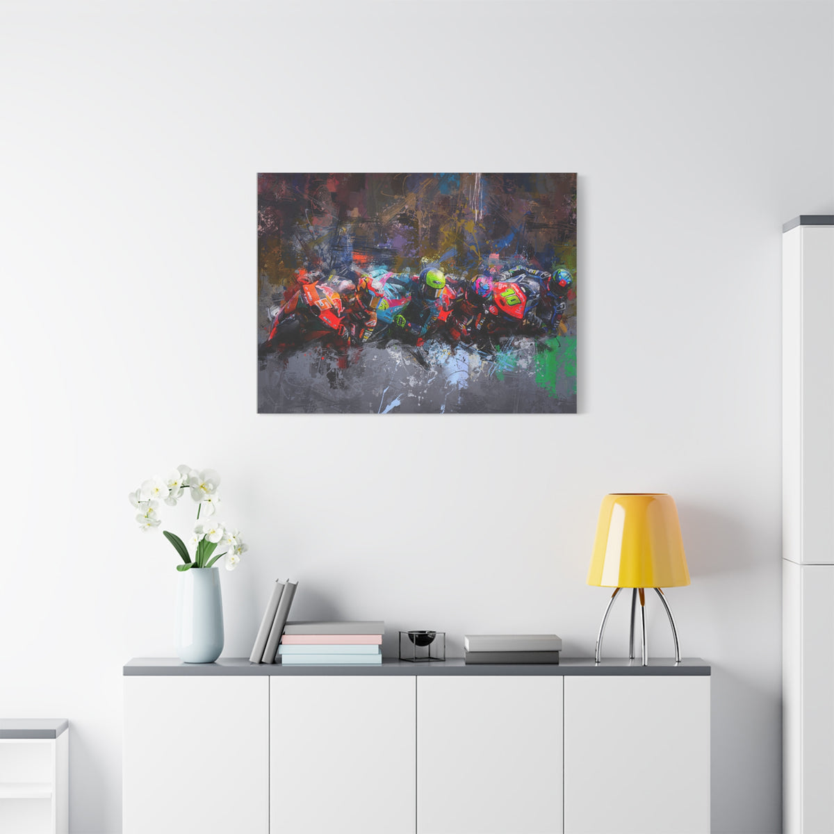 Racing Elegance: Stretched Canvas MotoGP Fine Art Print Poster - Ready to Hang, Wall Art MotoGP Gift