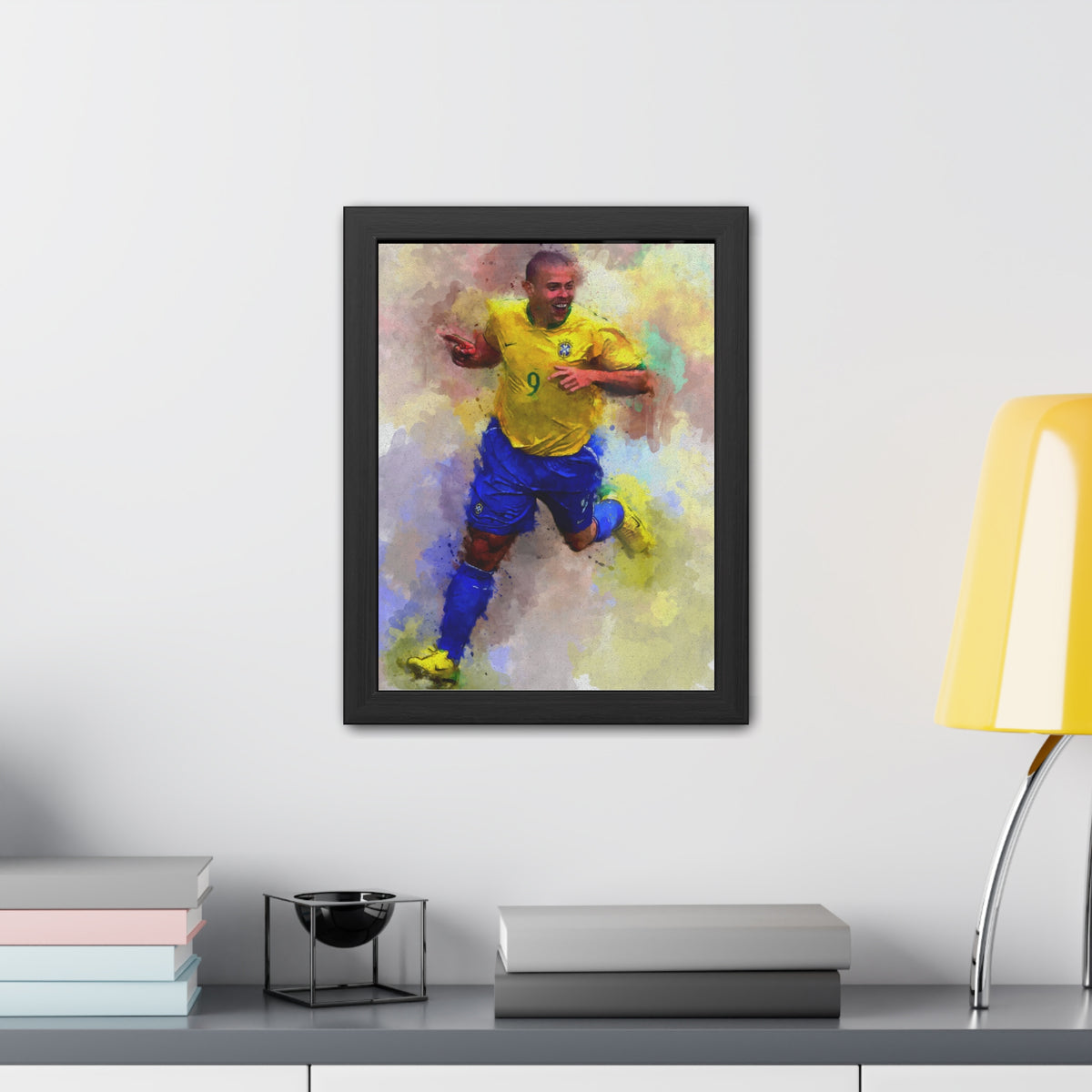 Brazilian Soccer Legend Ronaldo Expressionist Watercolour Portrait, Fine Art Print with Hand-Crafted Frame, Ready to Hang Framed Watercolour Fine Art Painting Print Poster, Football Wall Art, Soccer Fan Gift