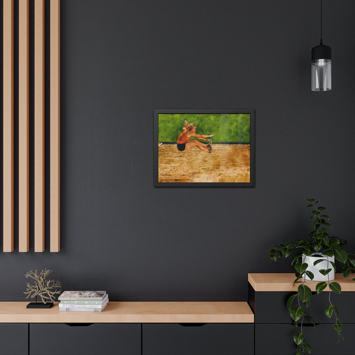 Captivating Long Jumper in Action - Modern Expressionist Art, Ready to Hang Framed Watercolour Fine Art Painting Print Poster, Athletics Wall Art, Athletics Fan Gift