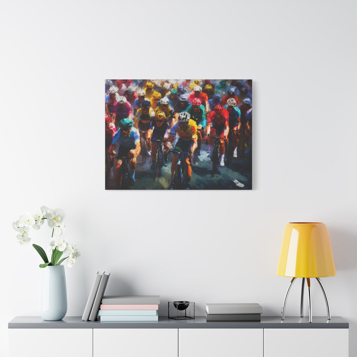 Cycling Symphony-Peloton Elegance: Expressionist Oil Painting Canvas Art Print - Ready to Hang, Matte Canvas, Stretched, 1.25"