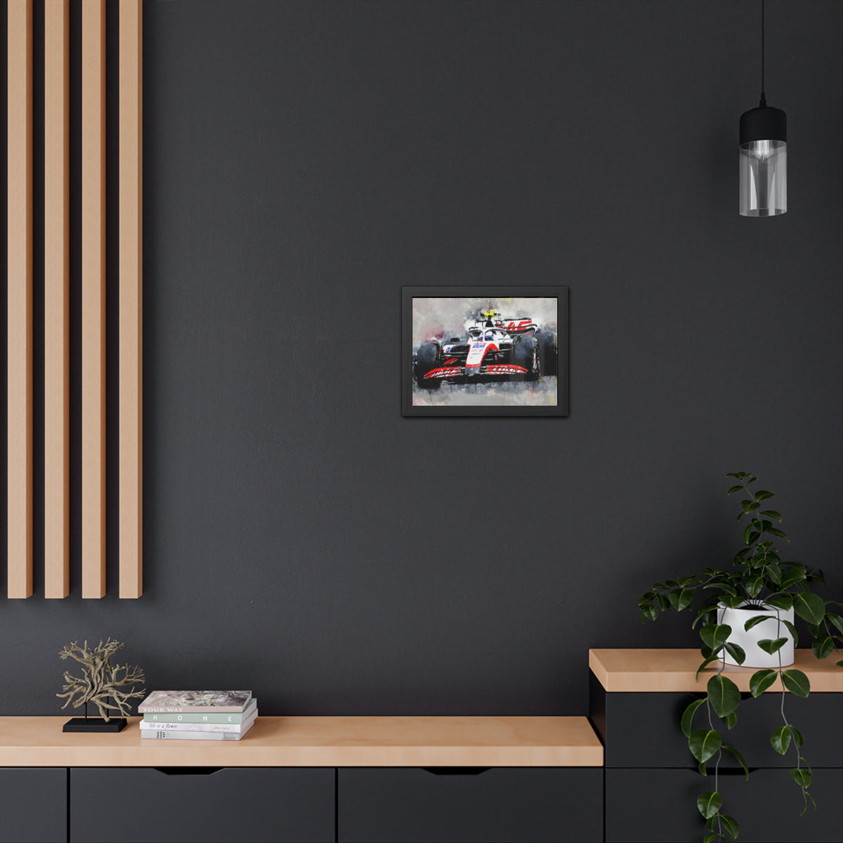 Drive into the Haas Speedscape: Framed Watercolour F1 Fine Art Print - Ready to Hang, Wall Art Formula One Gift