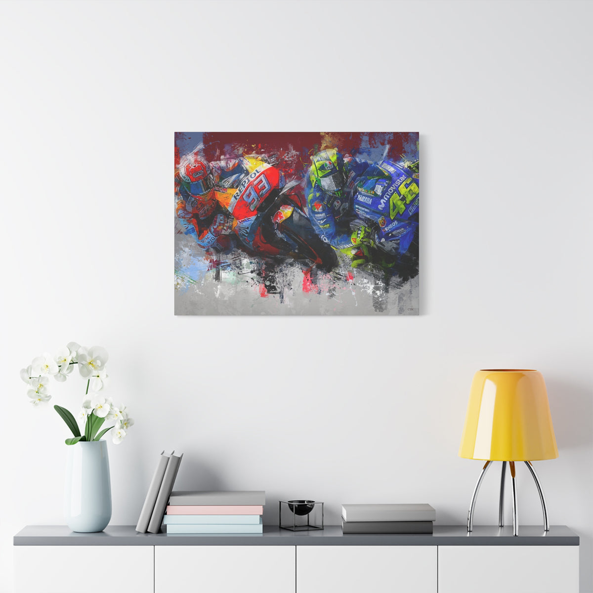 MotoGP Racers Conquer the Canvas! Expressionist Stretched Canvas Fine Art MotoGP Print Poster - Ready to Hang, Wall Art MotoGP Gift