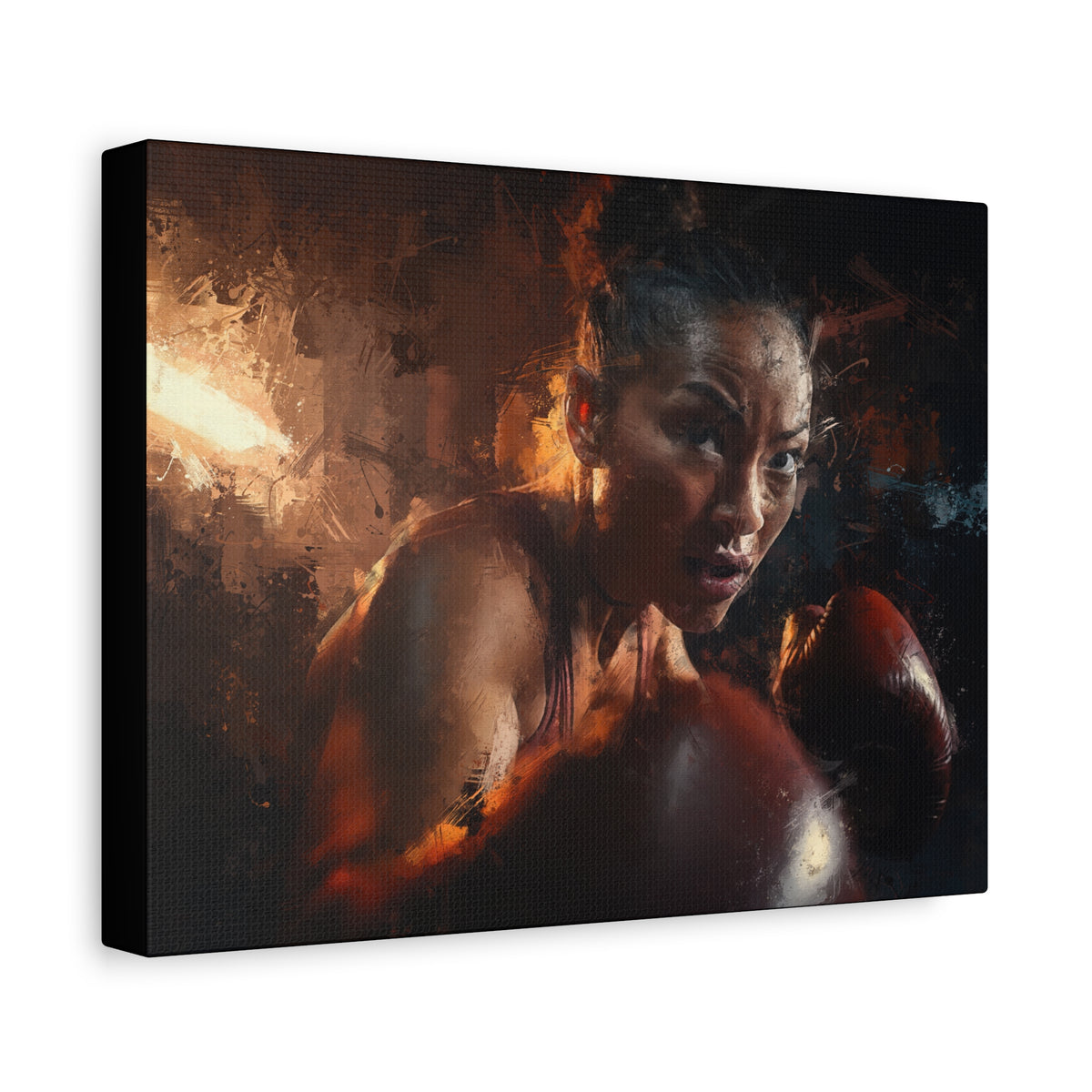 Fierce Elegance: Woman Boxer Expressionist Art - Stretched Canvas Fine Art Boxing Print Poster- Ready to Hang, Wall Art Boxing Gift
