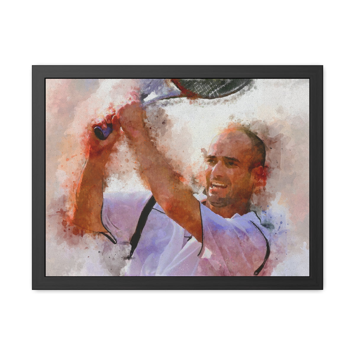 Andre Agassi Expressionist Portrait: Ready to Hang Framed Watercolour Fine Art Painting Print Poster, Tennis Wall Art, Tennis Fan Gift