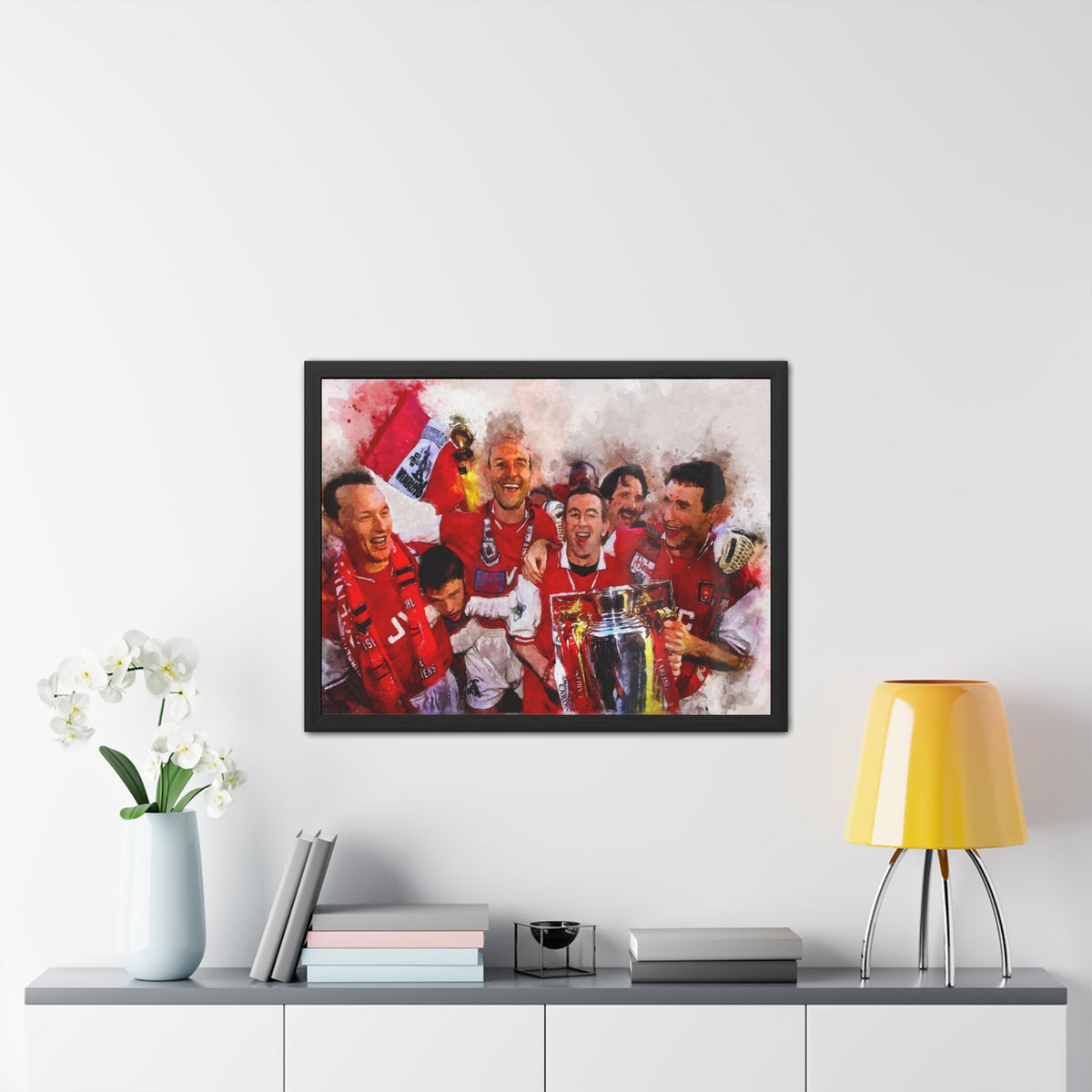 Premiership Winners 1998 Arsenal Watercolour Painting, Ready to Hang Framed Art Print Poster, Gunners Fan Gift