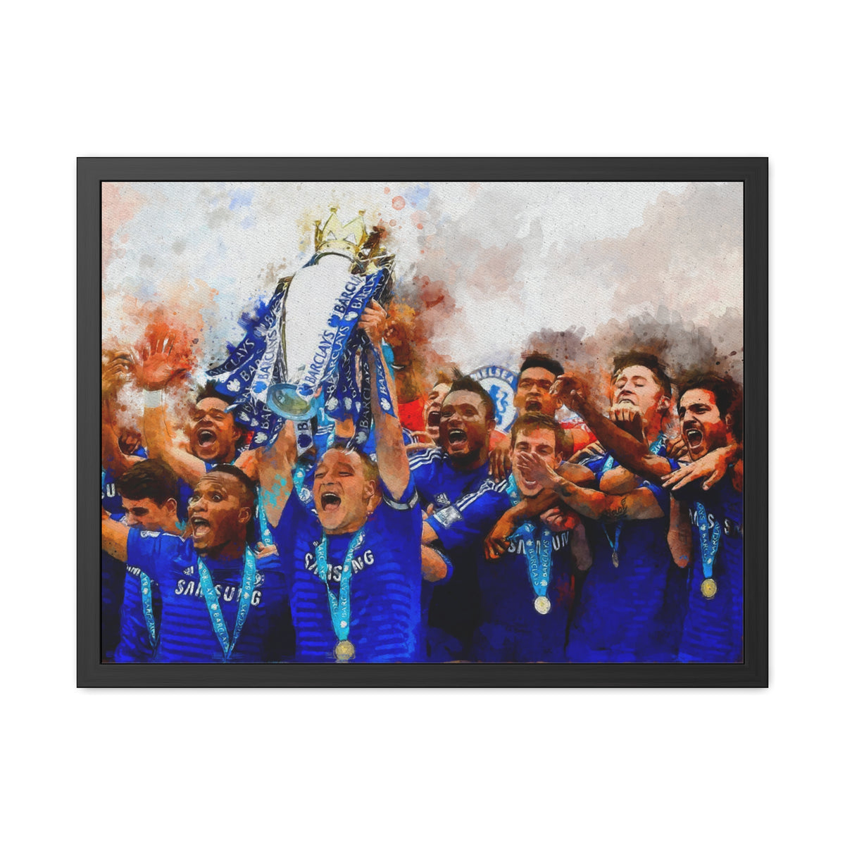 Premier League Winners 2015 Chelsea Watercolour Painting, Ready to Hang Framed Art Print Poster, Chelsea Fan Gift