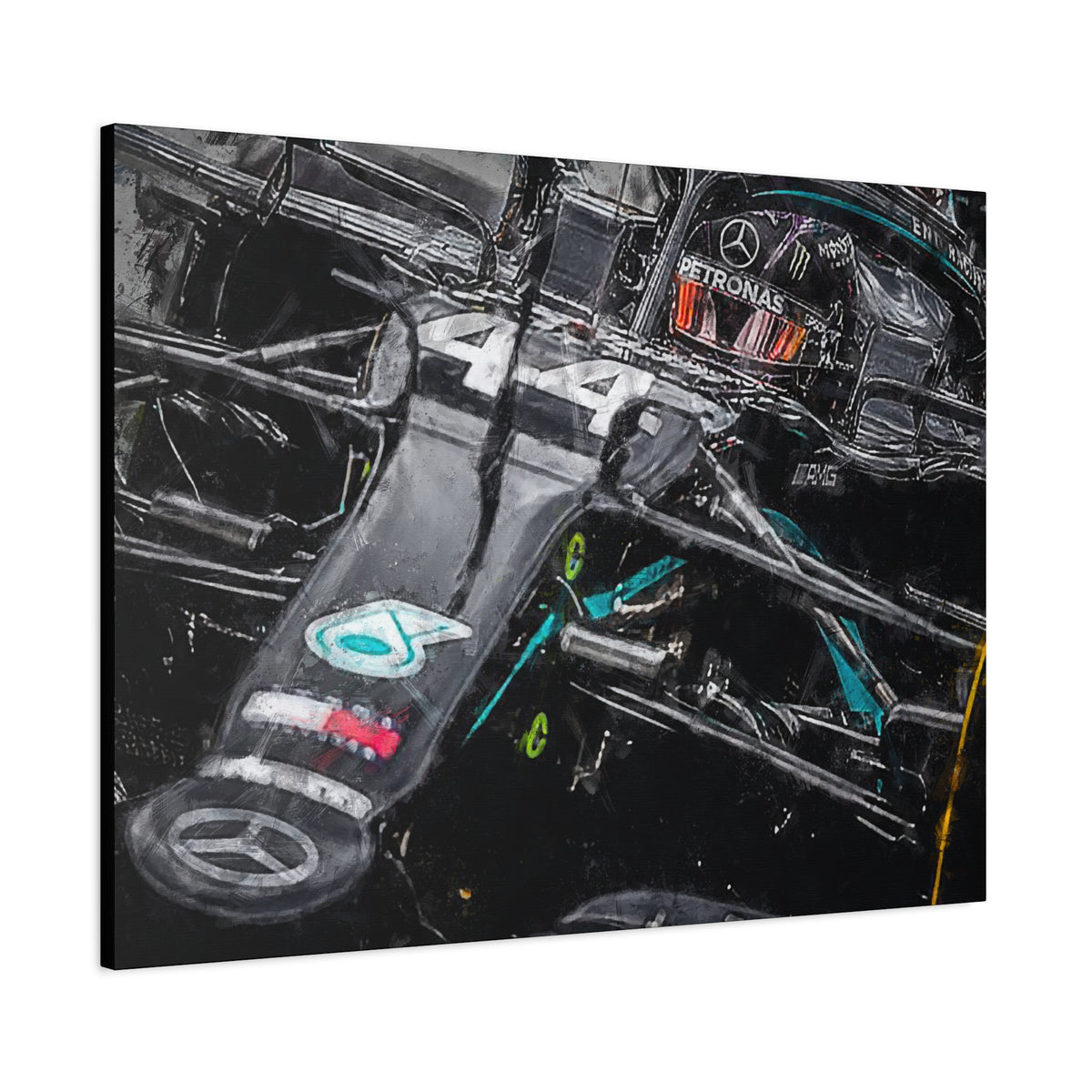 Drive into Mercedes Elegance: Stretched Canvas Fine Art F1 Print Poster - Ready to Hang, Wall Art Formula One Gift