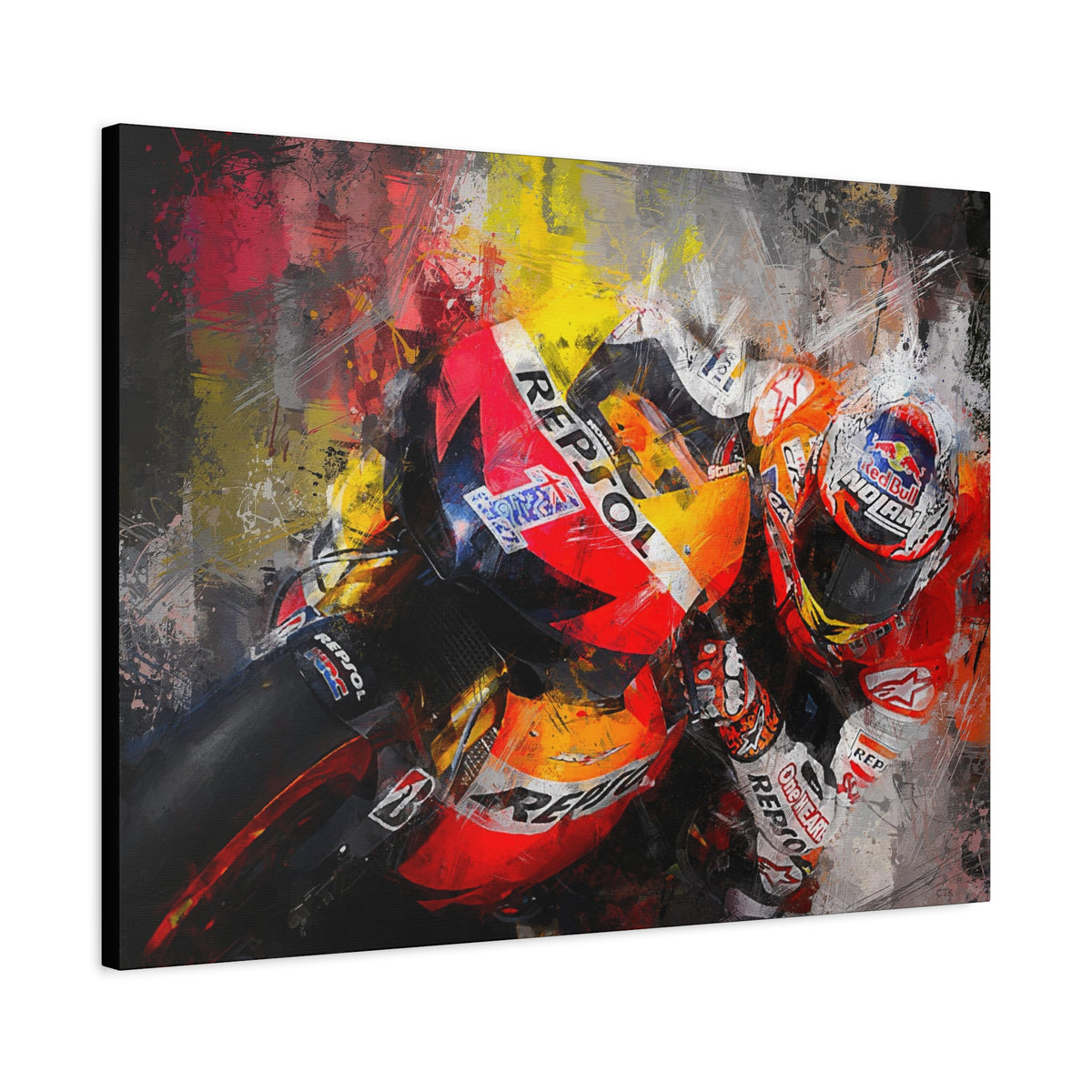 Speed & Splendor: MotoGP Expressionist Stretched Canvas Print Poster- Ready to Hang, Wall Art MotoGP Gift