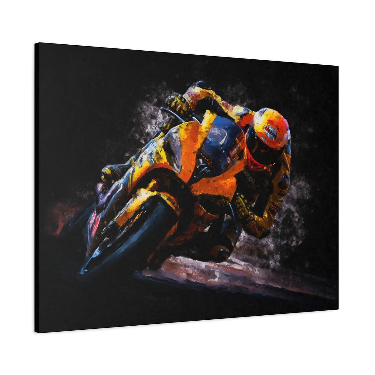 Impressionist MotoGP Bliss: Stretched Canvas Fine Art Print Poster - Ready to Hang, Wall Art MotoGP Gift