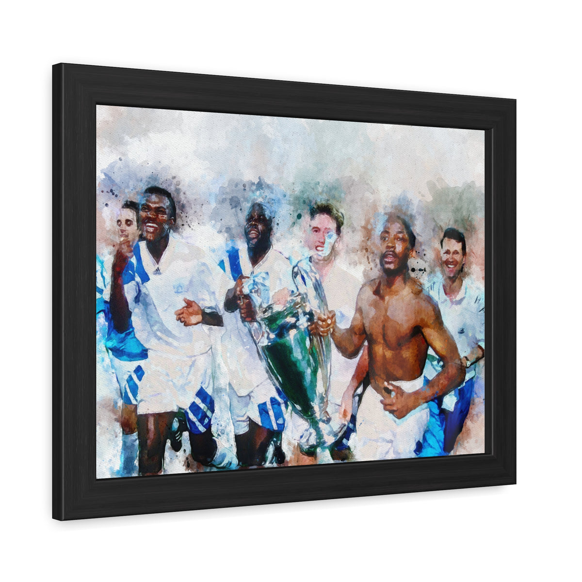 Champions League Winners 1993 Marseille Watercolour Painting, Ready to Hang Framed Art Print Poster, Marseille Fan Gift