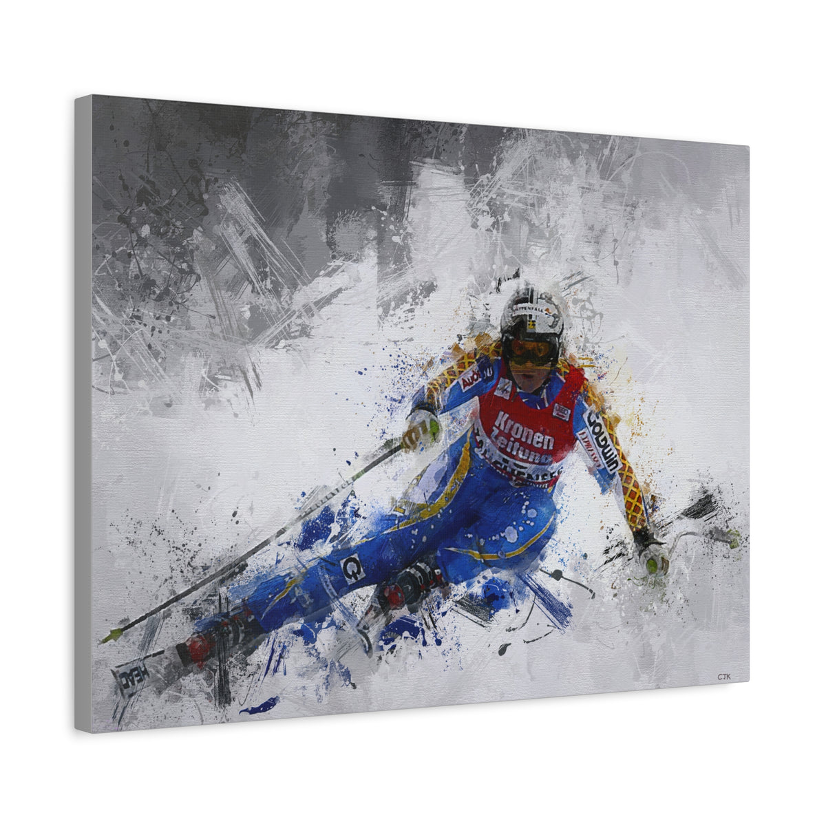 Anja Pärson's Alpine Symphony Skiing Painting Print on Stretched Canvas Skiing Fine Art Print Poster- Ready to Hang Wall Art, Skier Gift
