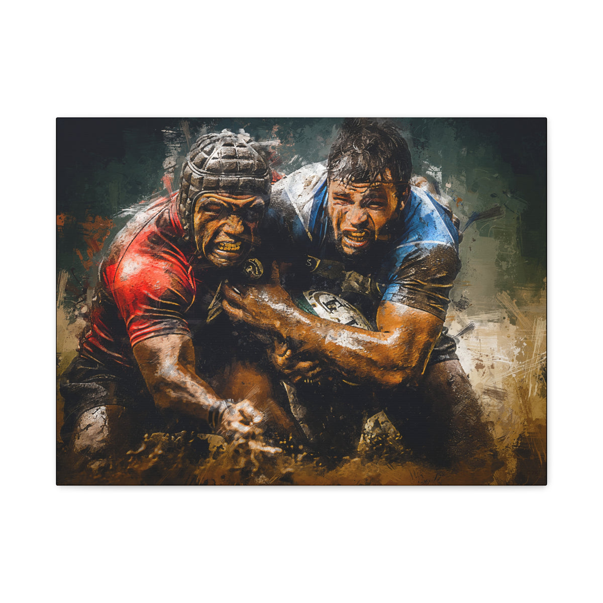 Rugger Clash: Expressionist Canvas Fine Art Print Poster - Ready to Hang Wall Art, Rugby Fan Gift