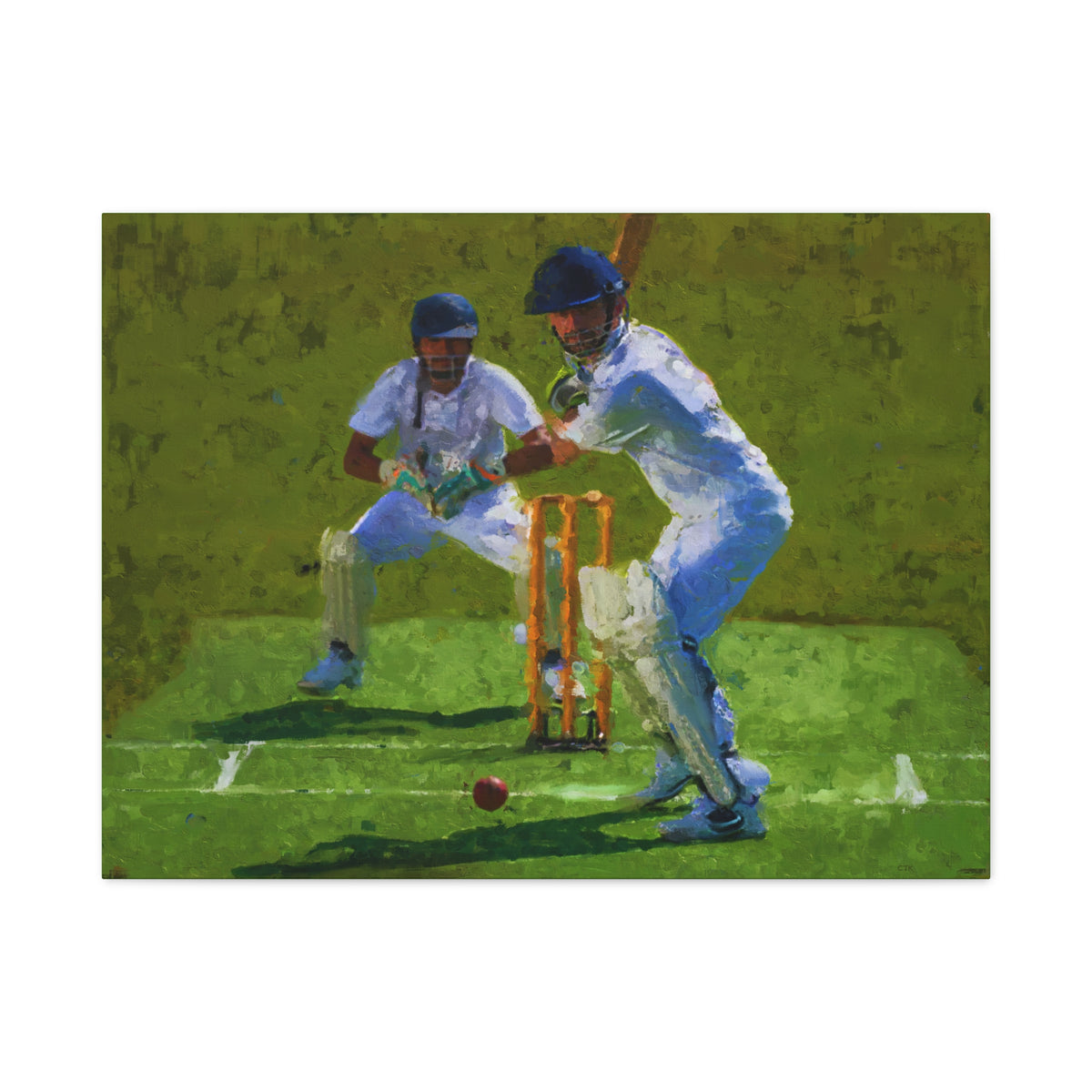 Impressionist Cricket Brilliance: Batsman's Dynamic Stroke - Art Print Poster on Canvas - Ready to Hang