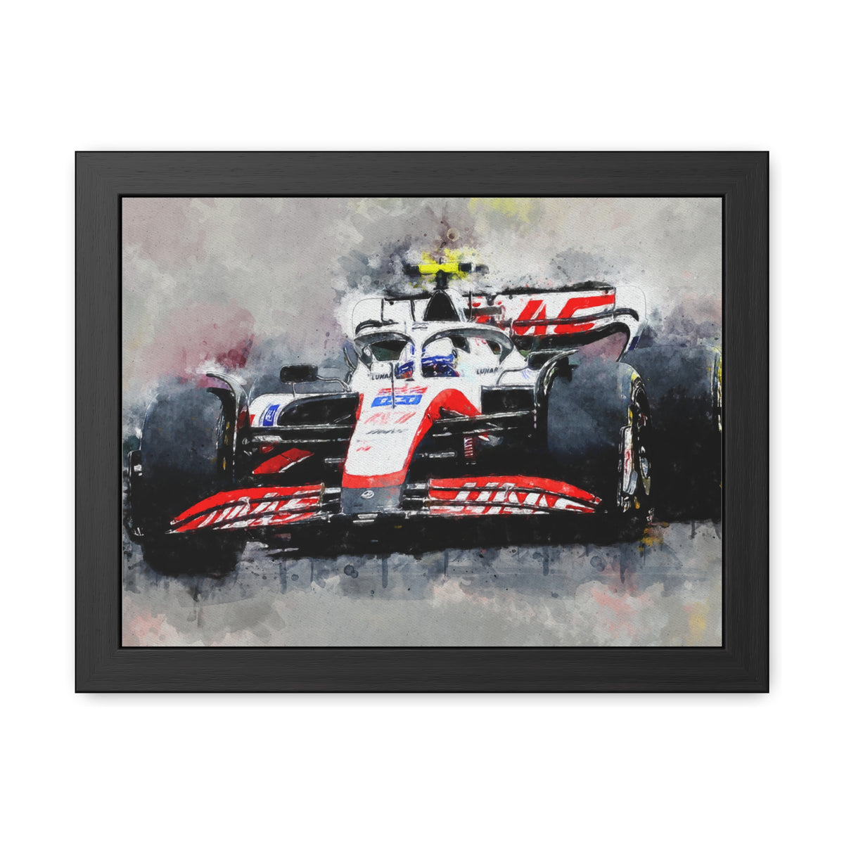 Drive into the Haas Speedscape: Framed Watercolour F1 Fine Art Print - Ready to Hang, Wall Art Formula One Gift