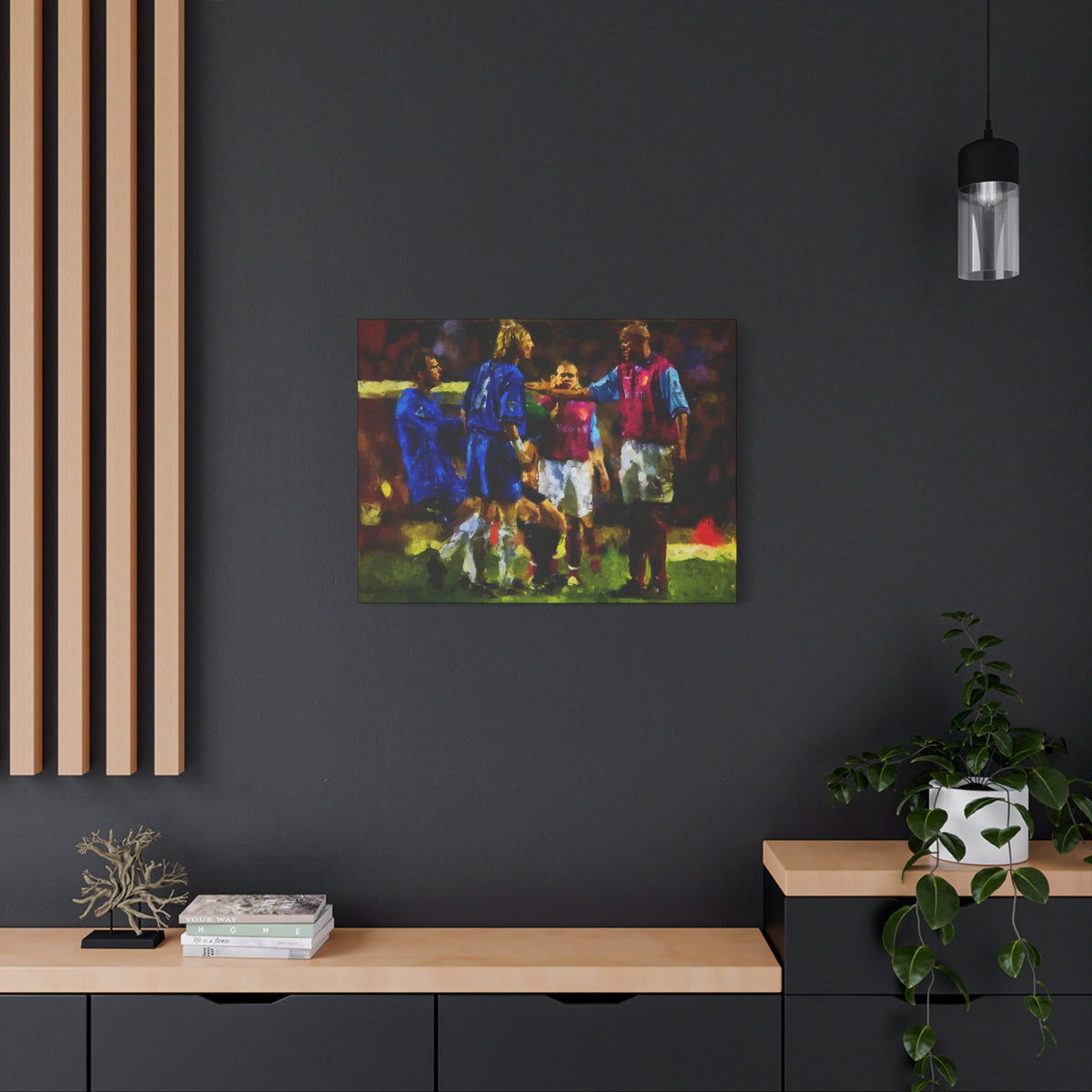 Birmingham vs. Villa Derby Ready to Hang Framed Impressionist Fine Art Painting Print Poster, Football Wall Art, Soccer Fan Gift