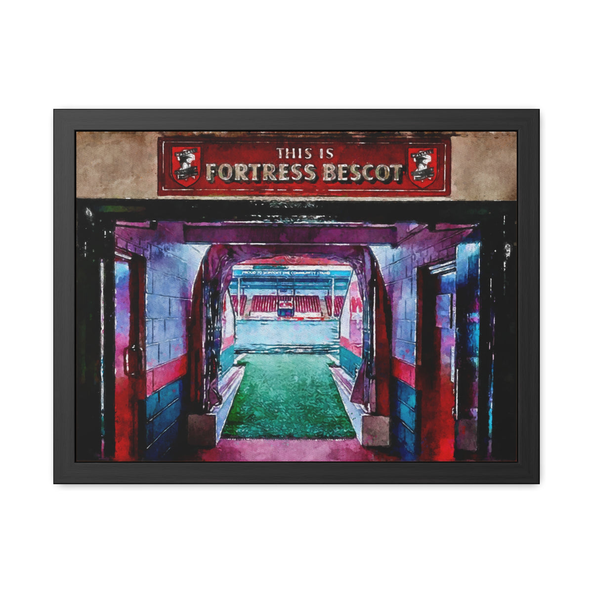 Walsall’s Bescot Stadium Watercolour Fine Art Painting - Ready to Hang Framed Print Poster, Football Wall Art, Soccer Fan Gift