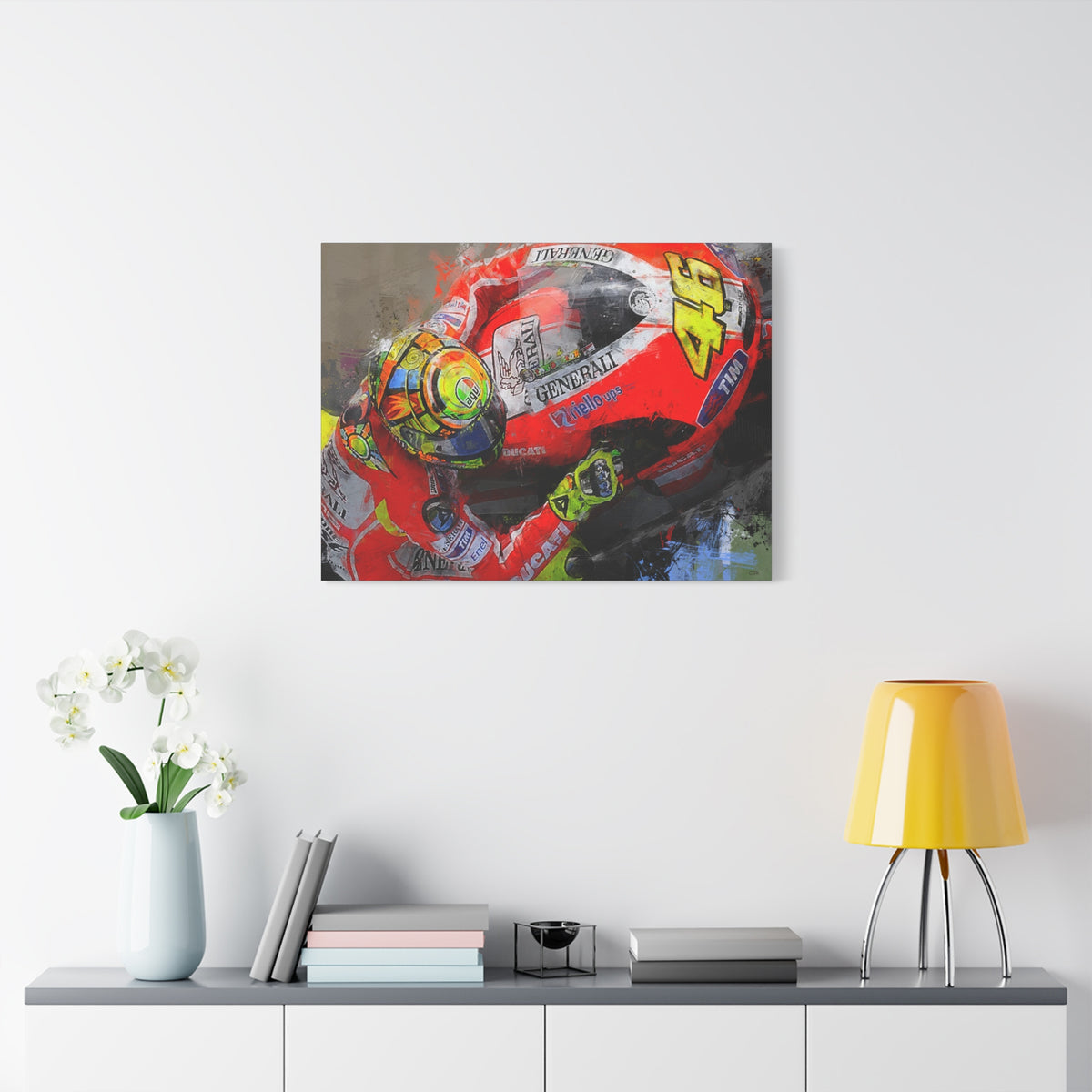 Ride the Thrill: Expressionist MotoGP Rider Close-Up - Stretched Canvas Fine Art Print Poster - Ready to Hang, Wall Art MotoGP Gift