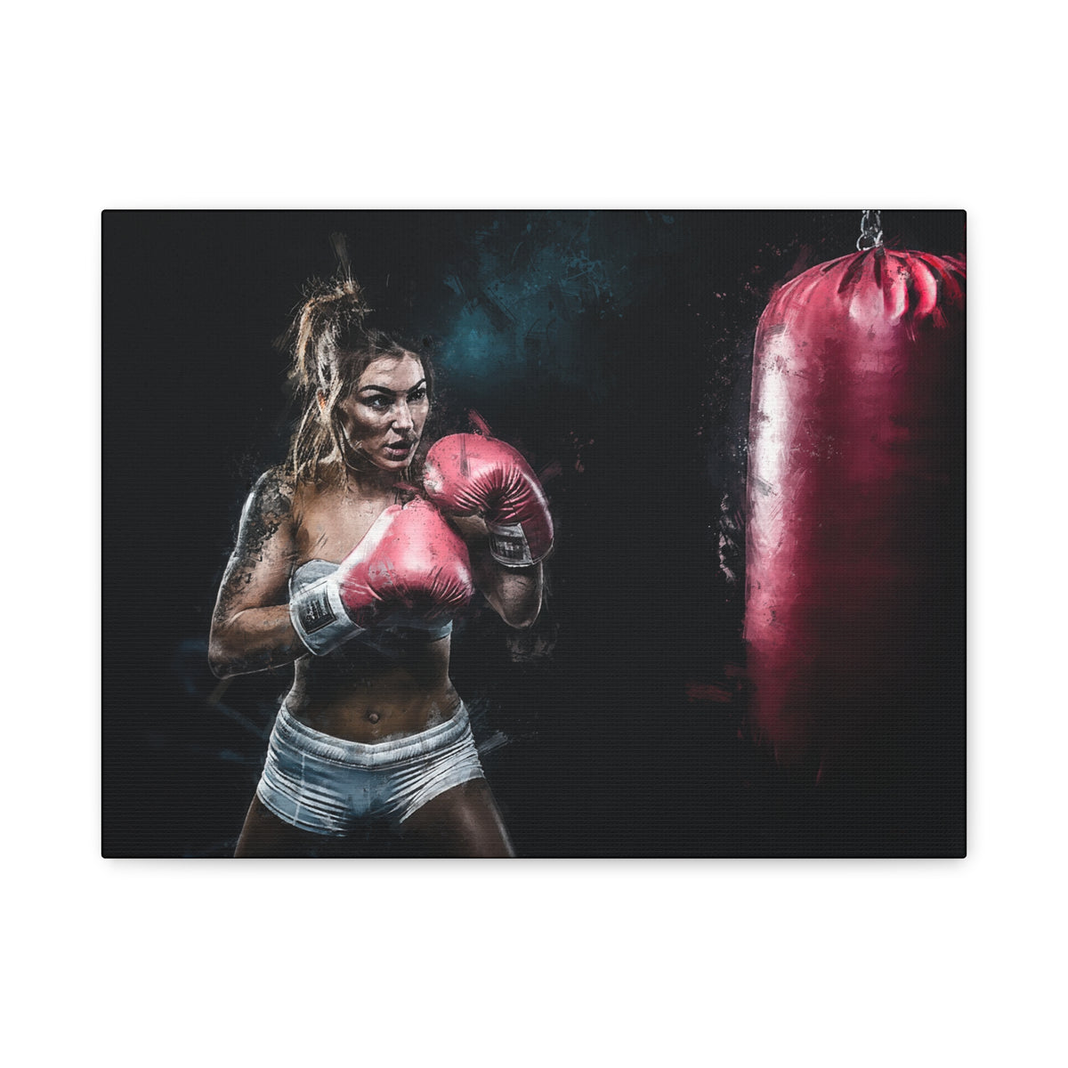 Empower Your Space: Woman Boxer Training - Stretched Canvas Fine Art Boxing Print Poster - Ready to Hang, Wall Art Boxing Gift