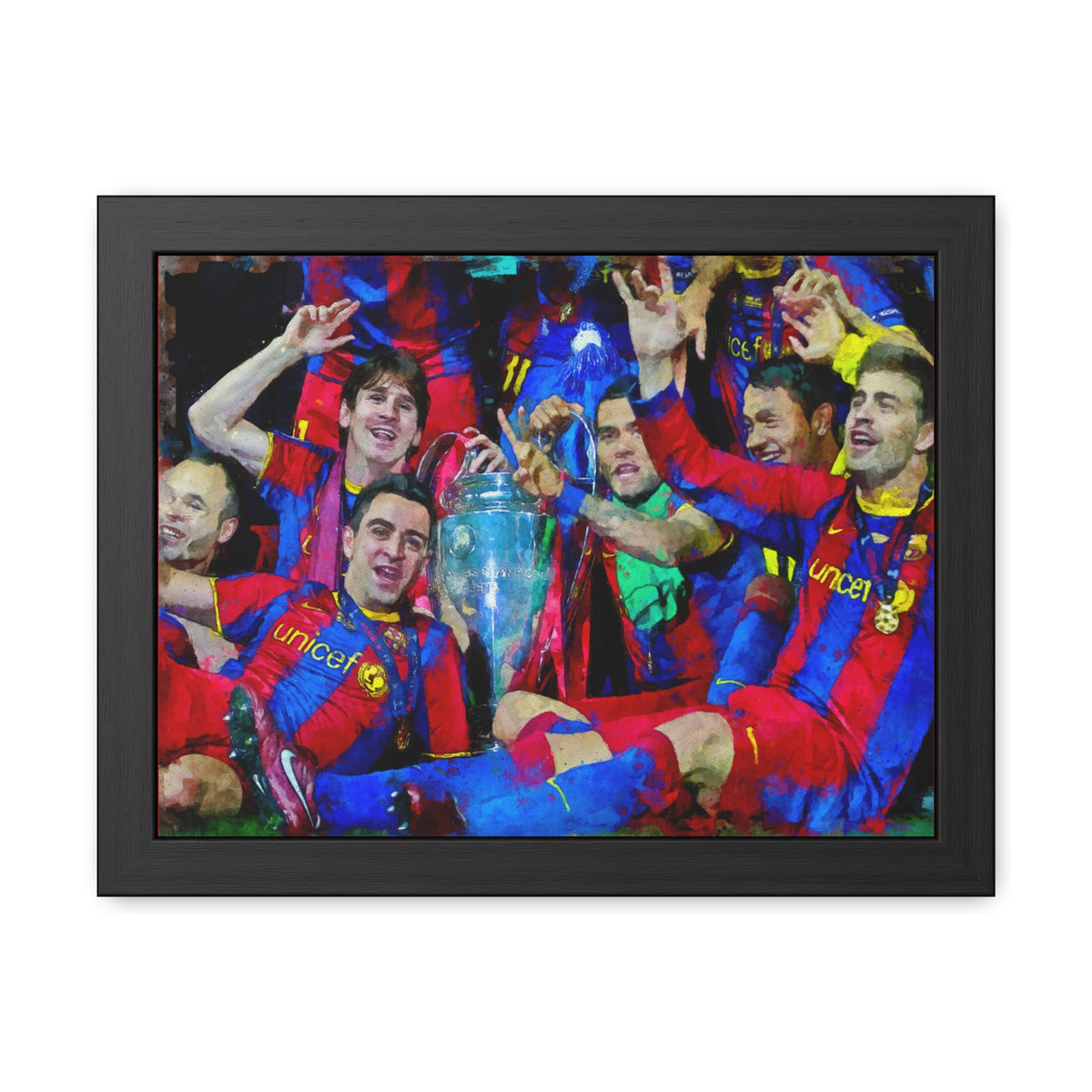 Champions League Winners 2011 Barcelona Watercolour Painting, Ready to Hang Framed Art Print Poster, Barcelona Fan Gift