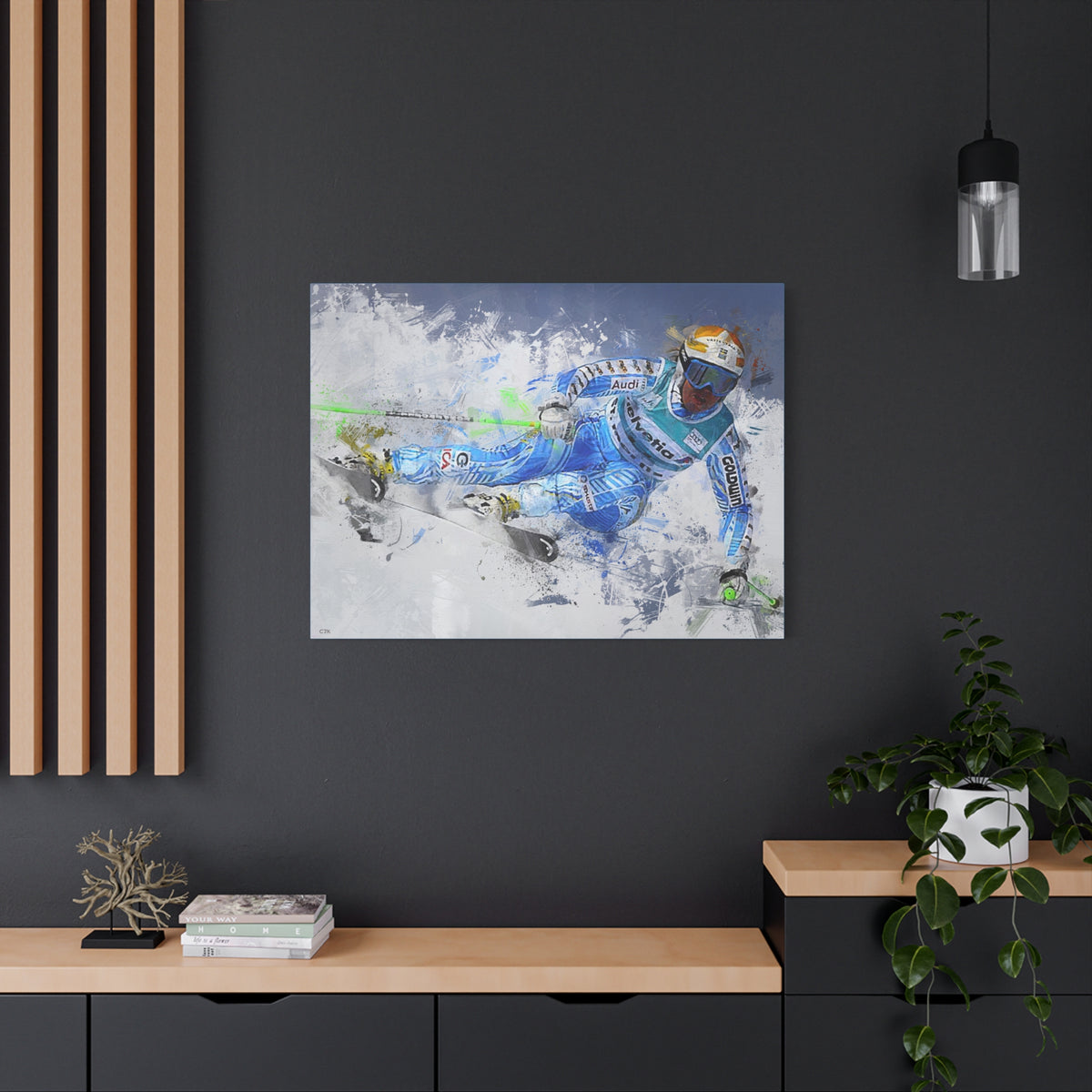 Anja Pärson's Alpine Elegance Skiing Painting Print on Stretched Canvas Skiing Fine Art Print Poster- Ready to Hang Wall Art, Skier Gift