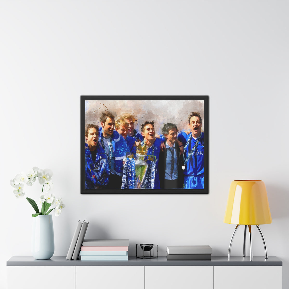 Premier League Winners 2005 Chelsea Watercolour Painting, Ready to Hang Framed Art Print Poster, Chelsea Fan Gift