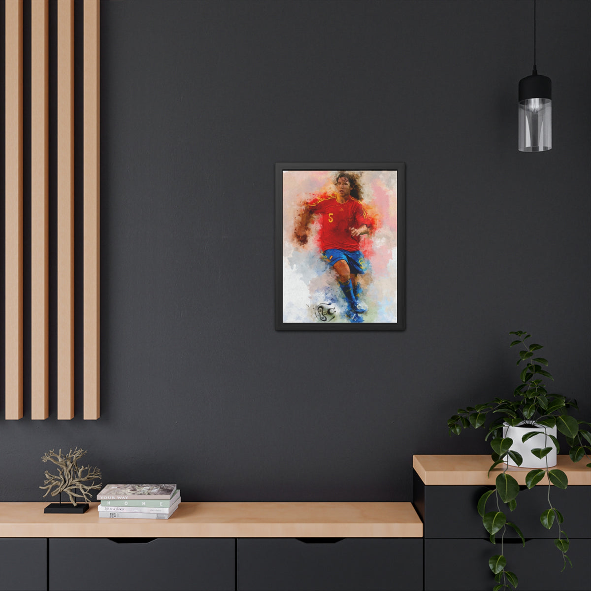 Celebrate Football Legend Carles Puyol with Expressionist Watercolour Portrait, Ready to Hang Framed Fine Art Painting Print Poster, Football Wall Art, Soccer Fan Gift