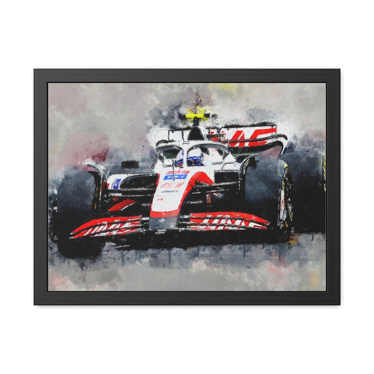 Drive into the Haas Speedscape: Framed Watercolour F1 Fine Art Print - Ready to Hang, Wall Art Formula One Gift