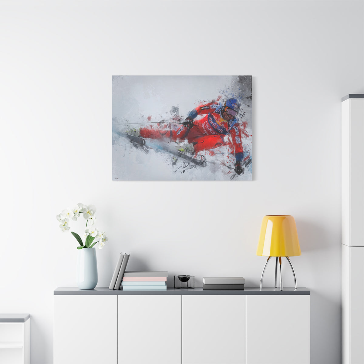 Captivating Aksel Lund Svindal Skiing Painting Print - Stretched Canvas Skiing Fine Art Print Poster- Ready to Hang Wall Art, Skier Gift