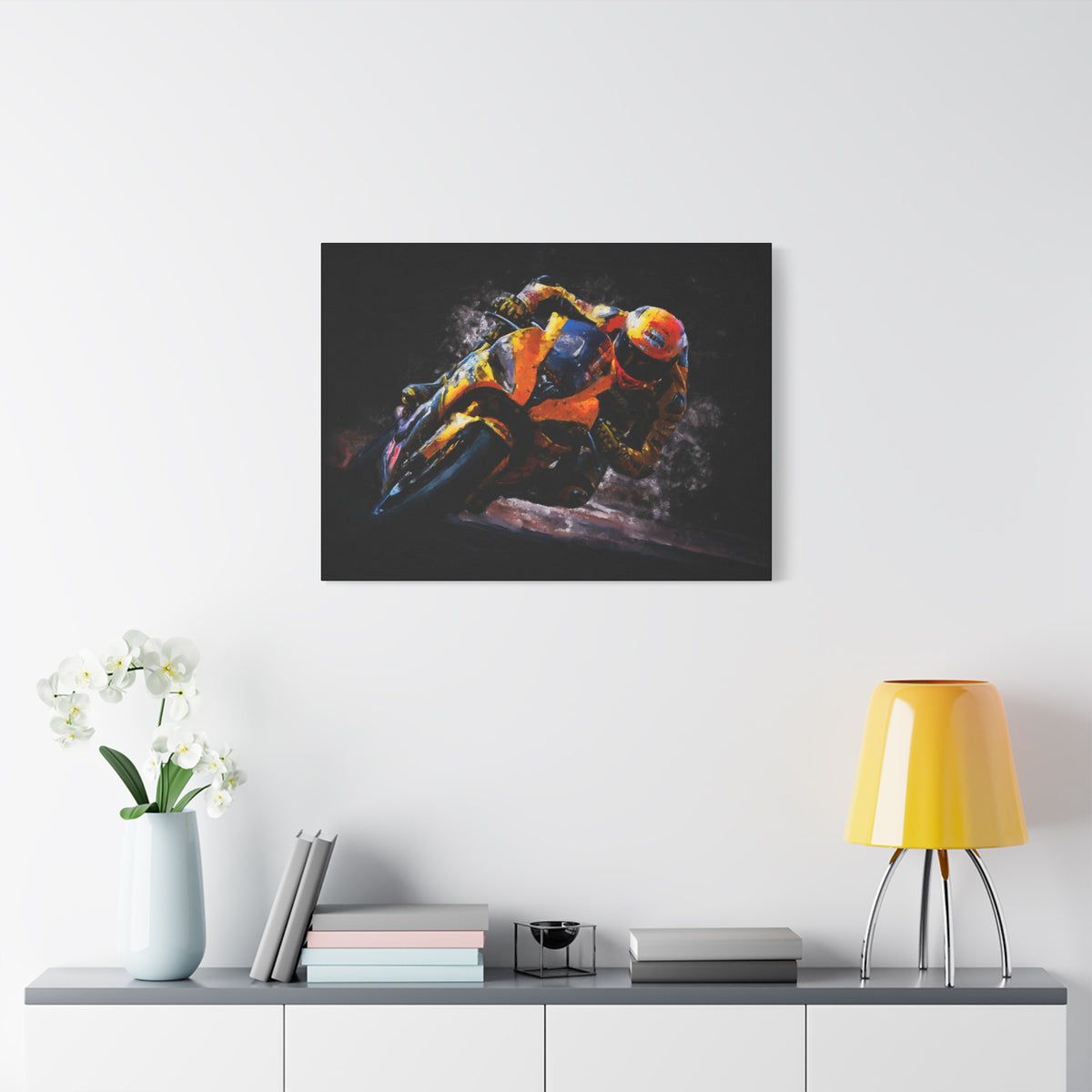 Impressionist MotoGP Bliss: Stretched Canvas Fine Art Print Poster - Ready to Hang, Wall Art MotoGP Gift