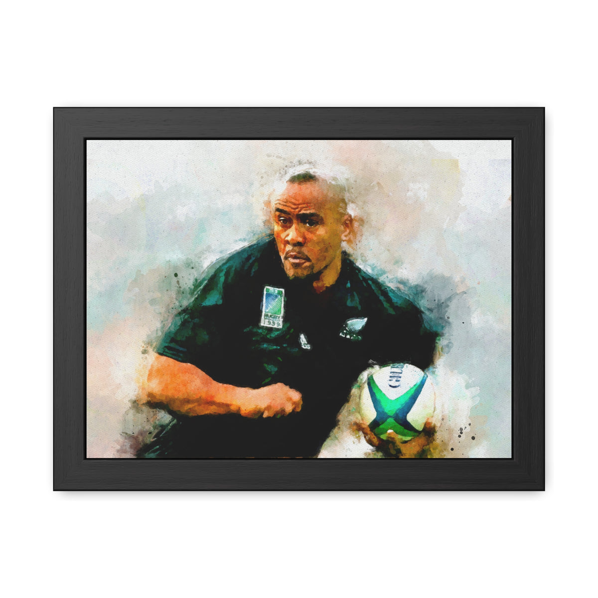 Jonah Lomu: Rugby Royalty in Watercolour - Ready to Hang Framed Watercolour Fine Art Rugby Print Poster, Rugger Wall Art, Rugby Fan Gift
