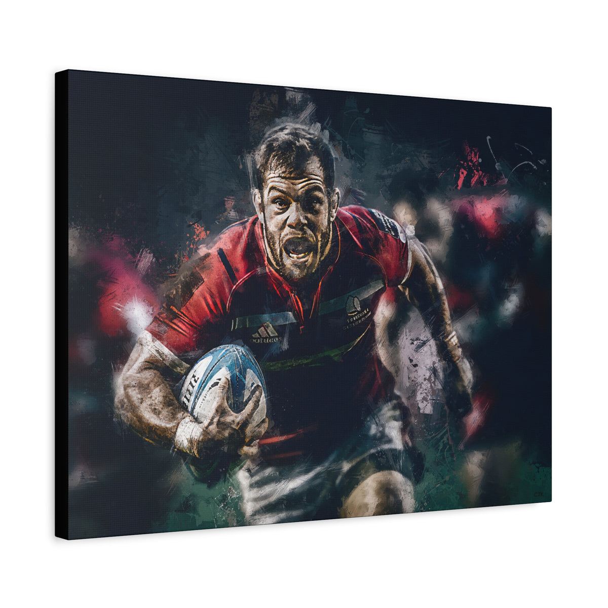 Dynamic Rugby Passion: Expressionist Stretched Canvas Fine Art Painting Print Poster - Ready to Hang Wall Art,  Rugby Fan Gift