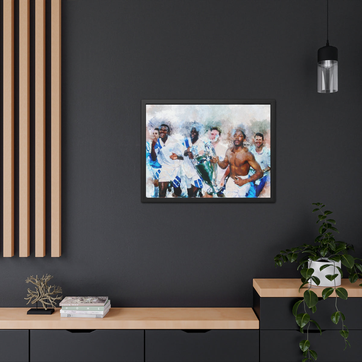 Champions League Winners 1993 Marseille Watercolour Painting, Ready to Hang Framed Art Print Poster, Marseille Fan Gift