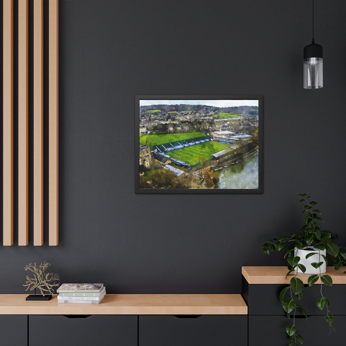 Bath Rugby Bliss: The Recreation Ground Painting- Ready to Hang Framed Fine Art Rugby Print Poster, Stadium Ground Wall Art, Rugby Fan Gift