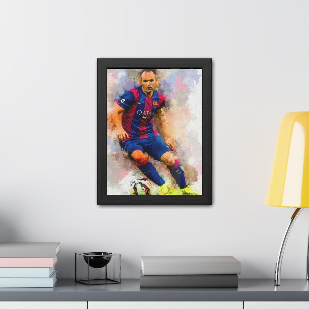 Andrés Iniesta Expressionist Portrait - Soccer Legend Art! Ready to Hang Framed Watercolour Fine Art Painting Print Poster, Football Wall Art, Soccer Fan Gift