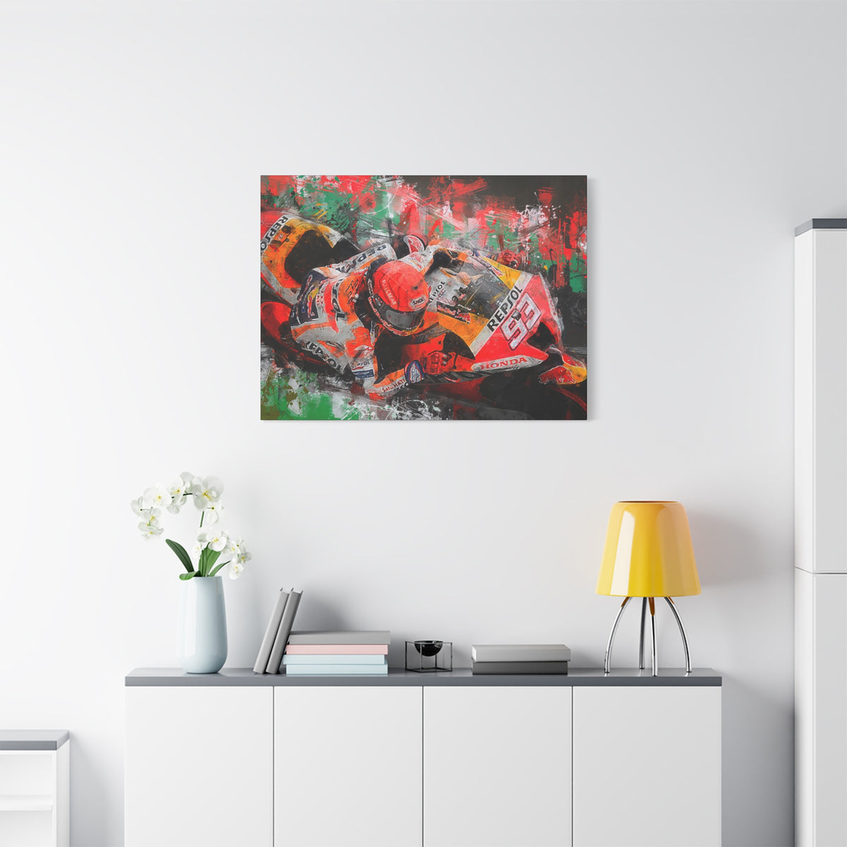 MotoGP Marc Marquez, Stretched Canvas Fine Art Print Poster, Ready to Hang, Wall Art Poster for Motorsports Enthusiasts, Perfect MotoGP Gift