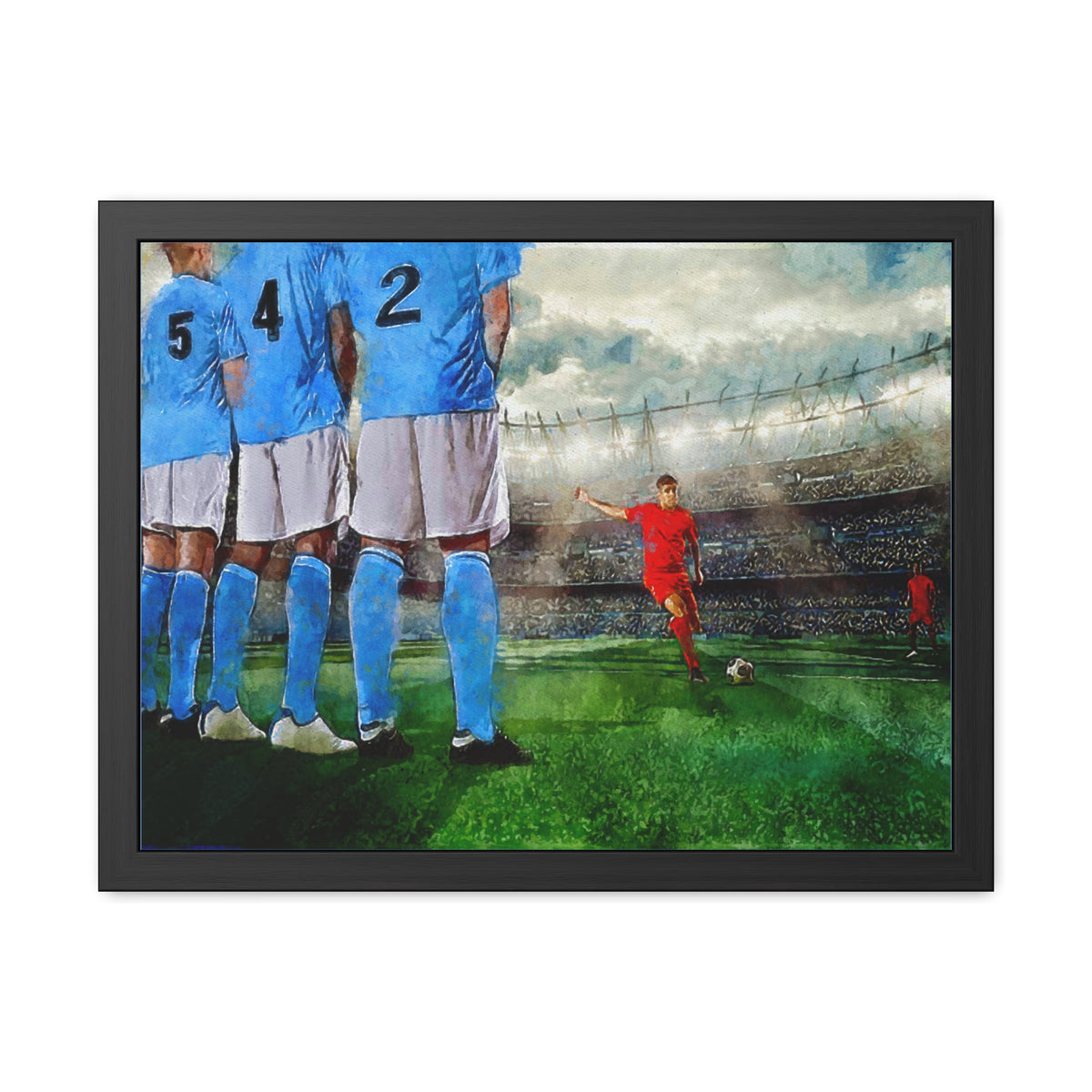 Gap in the Wall: Expressionist Soccer Art - Score the Moment! Ready to Hang Framed Watercolour Art Print, Football Wall Art, Soccer Fan Gift