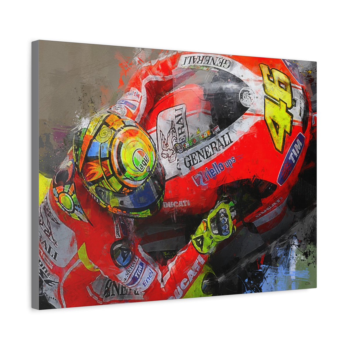 Ride the Thrill: Expressionist MotoGP Rider Close-Up - Stretched Canvas Fine Art Print Poster - Ready to Hang, Wall Art MotoGP Gift