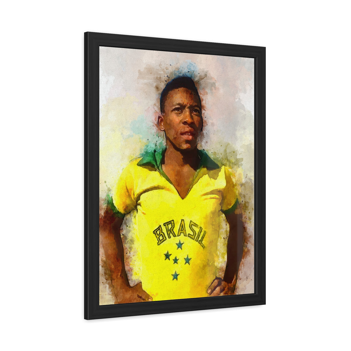 Celebrate Pelé: Expressionist Watercolour Portrait - Iconic Soccer Legend! Ready to Hang Framed Fine Art Print Poster, Football Wall Art, Soccer Fan Gift