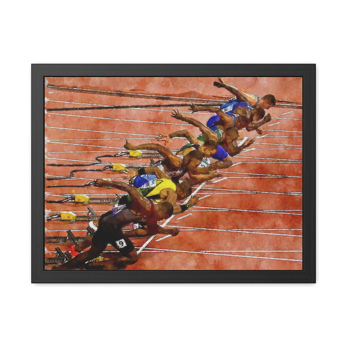 Bold Sprint Racer Expressionist Art - Framed Watercolour Print, Perfect Match Day Memorabilia, Ready to Hang, Athletics Wall Art, Athletics Fan Gift