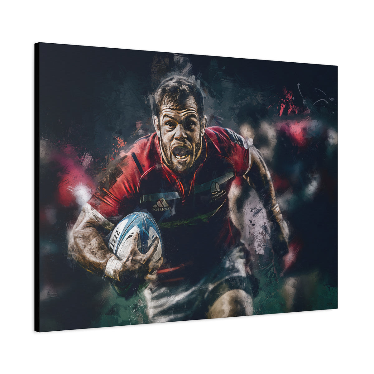 Dynamic Rugby Passion: Expressionist Stretched Canvas Fine Art Painting Print Poster - Ready to Hang Wall Art,  Rugby Fan Gift