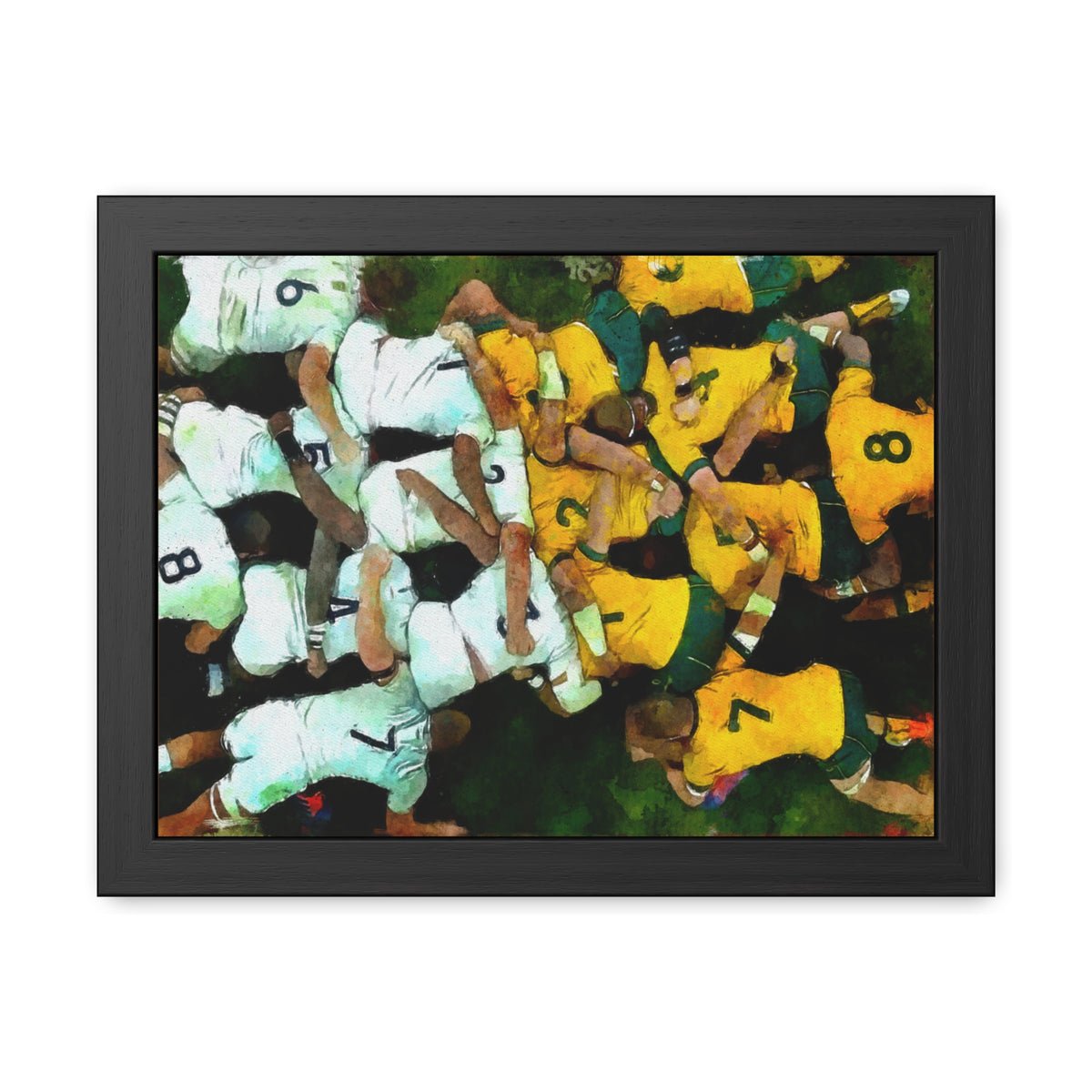 Expressive Scrum: Framed Watercolour Rugby Art Fine Art Print Poster, Ready to Hang, Perfect Gift for Rugby Enthusiasts