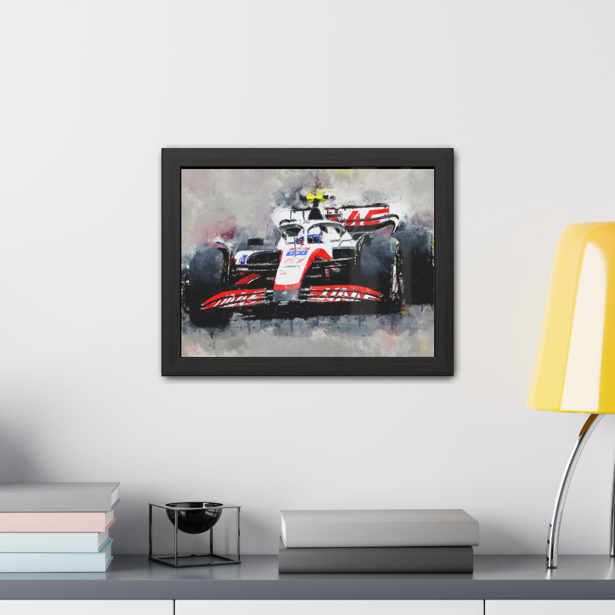 Drive into the Haas Speedscape: Framed Watercolour F1 Fine Art Print - Ready to Hang, Wall Art Formula One Gift