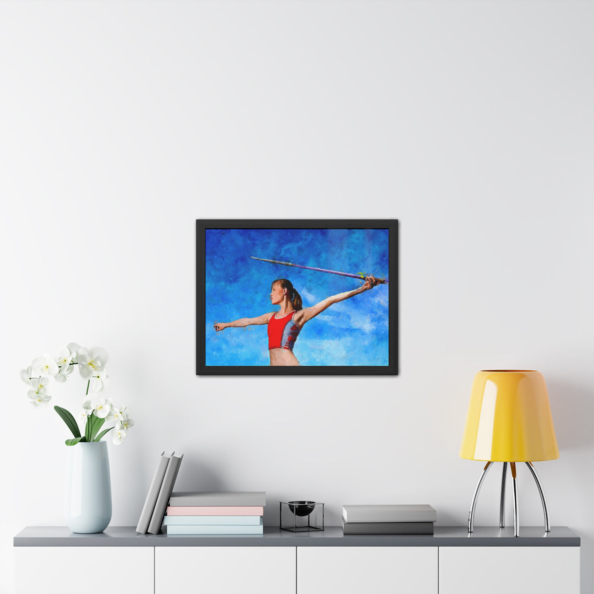 Captivating Javelin Thrower Fine Art Print – Ready to Hang Framed Watercolour Painting Poster, Athletics Wall Art, Athletics Fan Gift