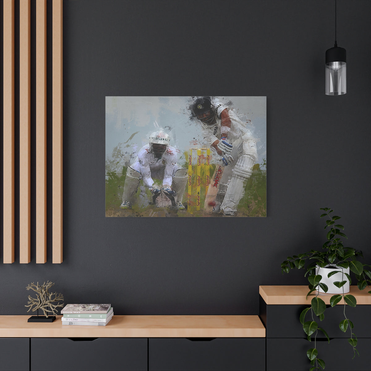 Dynamic Cricket Duo: Expressionist Oil Painting Canvas Art Print - Unique Gift for Cricket Enthusiasts, Matte Canvas, Stretched, 1.25"
