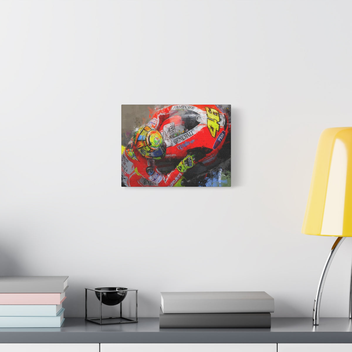 Ride the Thrill: Expressionist MotoGP Rider Close-Up - Stretched Canvas Fine Art Print Poster - Ready to Hang, Wall Art MotoGP Gift