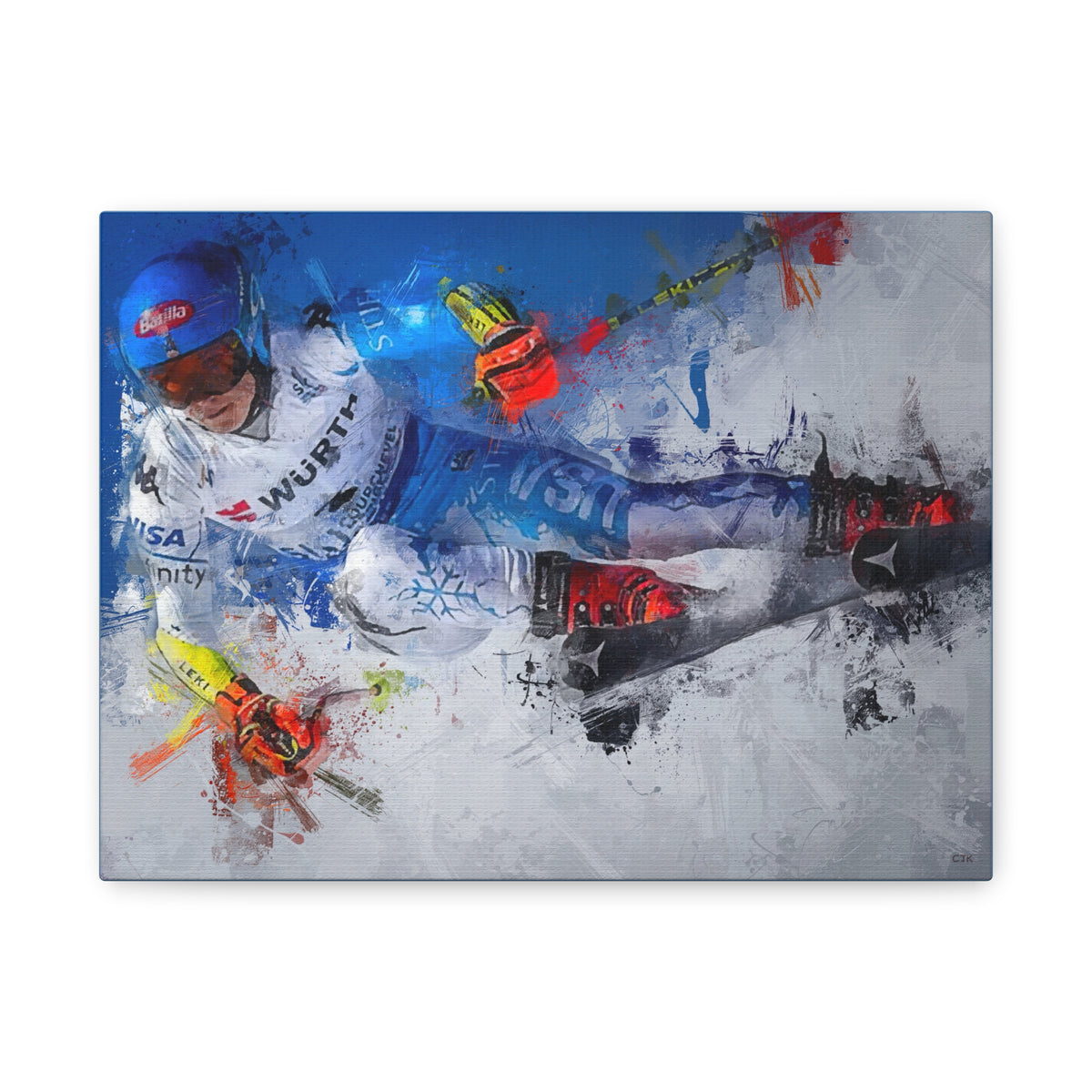 Mikaela Shiffrin's Grace: Expressionist Skiing Painting Print - Stretched Canvas Fine Art Print Poster, Ready to Hang Wall Art, Skier Gift