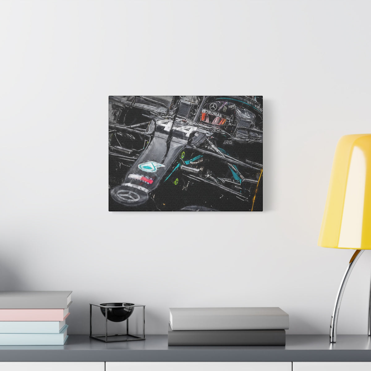 Drive into Mercedes Elegance: Stretched Canvas Fine Art F1 Print Poster - Ready to Hang, Wall Art Formula One Gift