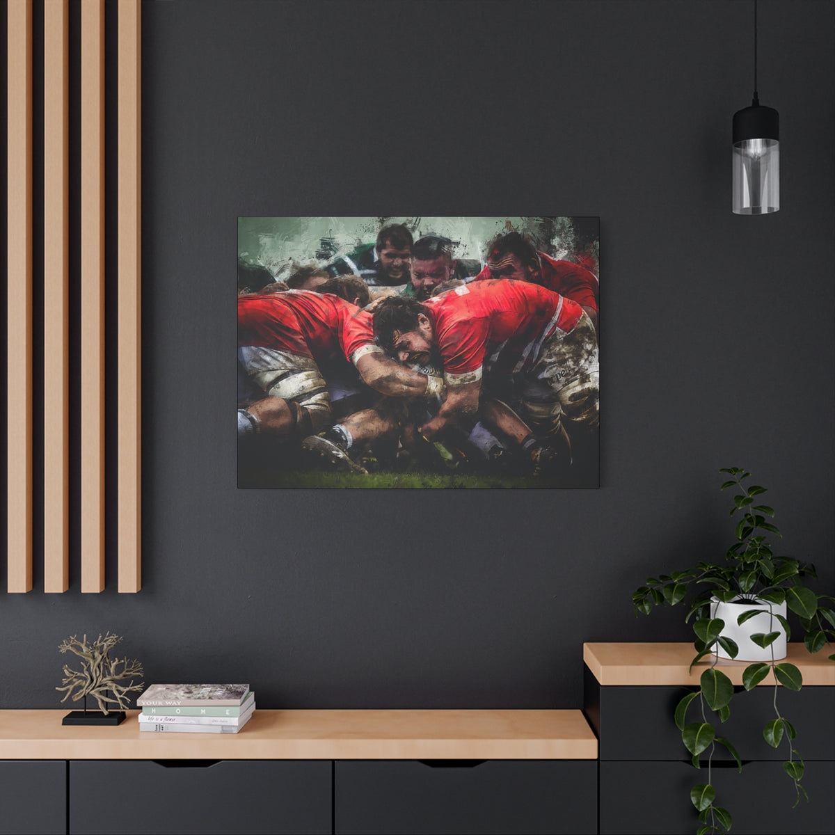 Rugby Scrum Intensity: Expressionist Fine Art Print on Stretched Canvas - Ready to Hang Wall Art, Perfect Rugby Fan Gift