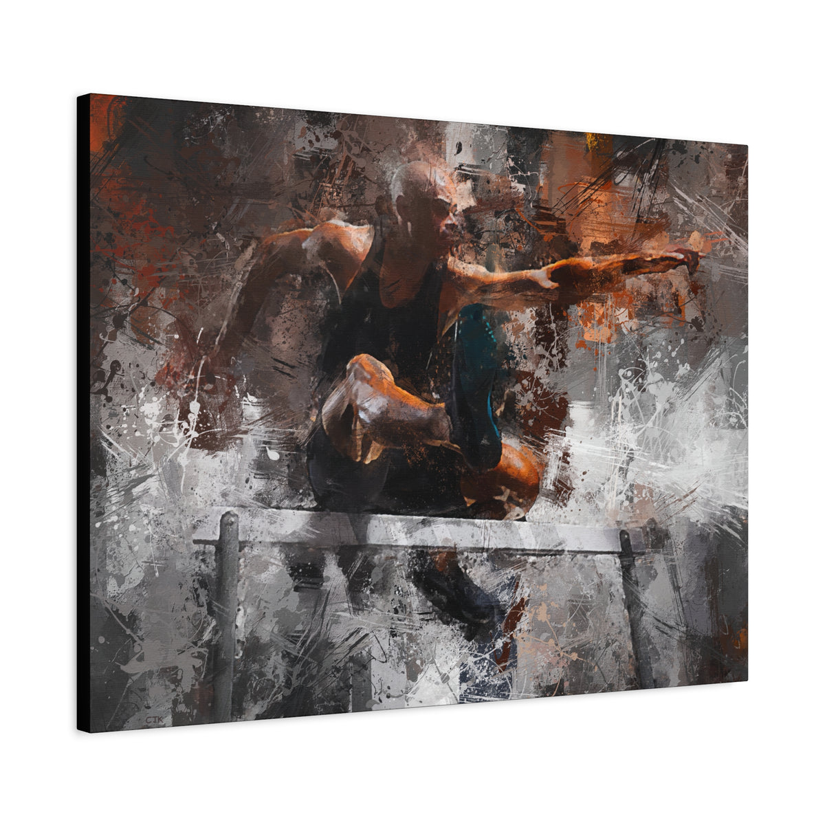 Athletic Hurdler Expressionist Canvas Print - Fine Art Athletics Décor with Expressive Brush Strokes and Splashes of Paint. Stretched Canvas Athletics Fine Art Print Poster - Ready to Hang Wall Art, Hurdling Fan Gift